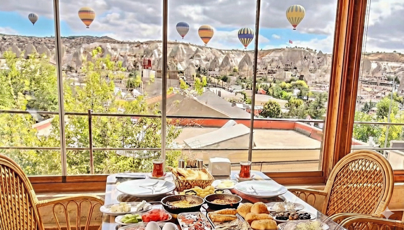 Kapadokya terasta sınırsız çay keyfi